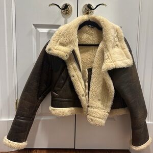 Zara Brown and Cream Teddy Jacket